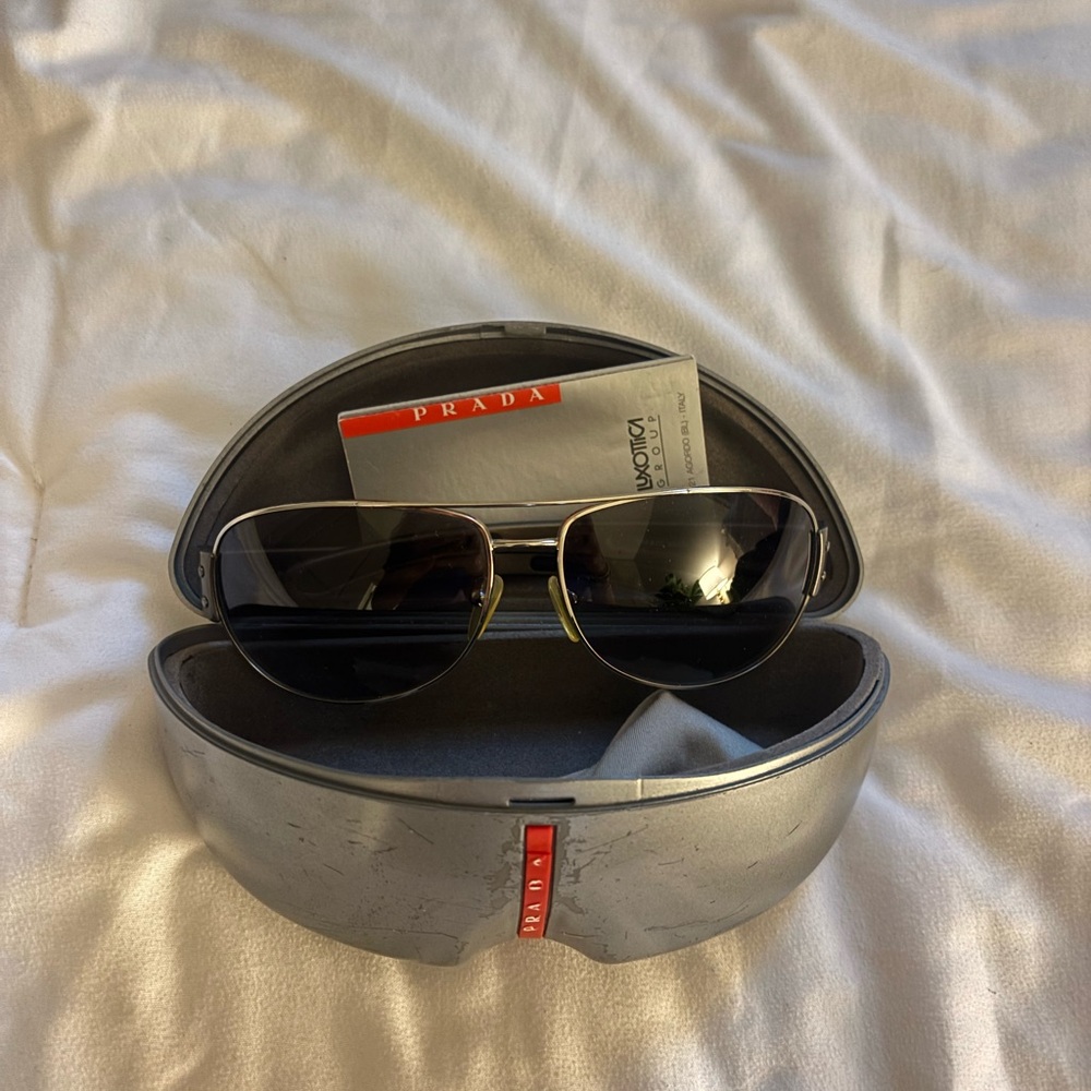 Prada Silver and Black Aviator Sunglasses SPS 52G